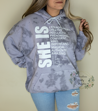 SHE IS - GREY TIE DYE Hoodie