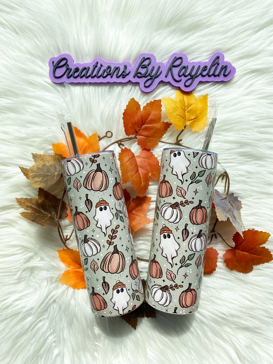 Ghost & Pumpkin Fall 20 oz Skinny Tumbler