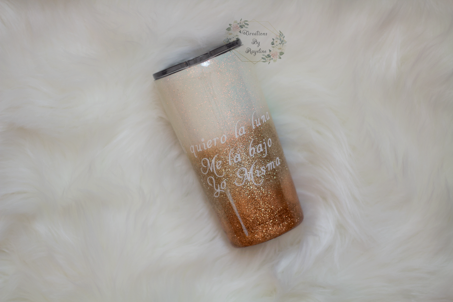 Freda Khalo Tumbler, girl power, mexico, Gold & white Glitter Tumbler