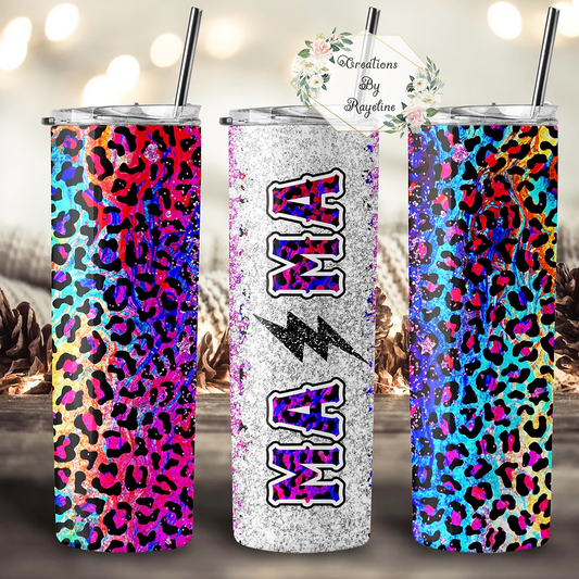 Mama Glitter Rainbow & Animal Print 20 oz Skinny Tumbler