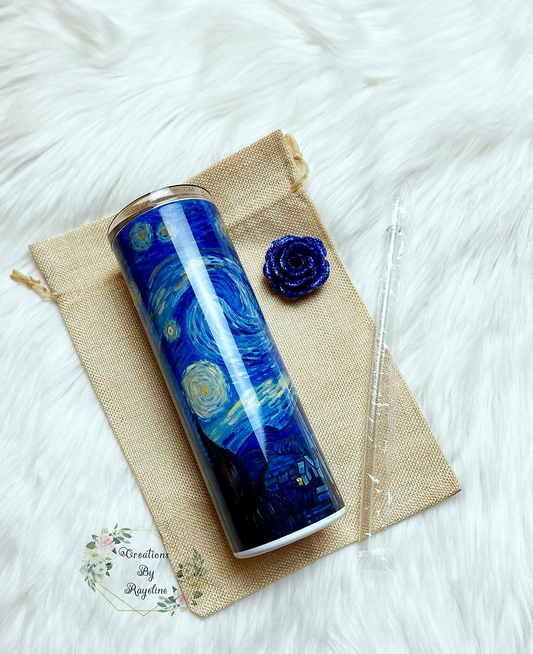 Van Gogh Stary Night theme 20 oz skinny tumbler